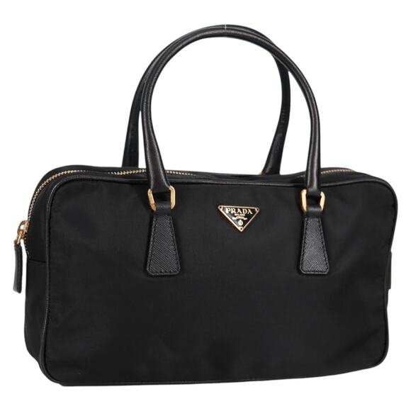 PRADA Hand Bag Nylon Black Gold - Picture 1 of 12